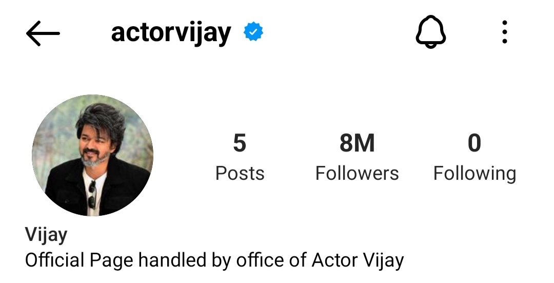 8 Million followers for Thalapathy @actorvijay in Instagram 👑❤️‍🔥

#ThalapathyVijay || #Leo || #ArabicKuthu || #LeoFirstLook ||
#NaaReady ||