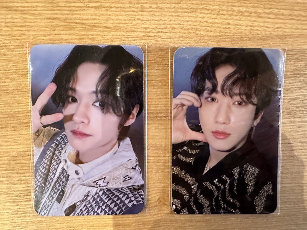 coooskz's tweet photo. 📣Stray Kids トレカ 交換

譲　1,2,3枚目画像
求　4枚目画像💕💜ヒョンジン
　　(💕優先)

バンチャン、リノ、チャンビン、ハン、フィリックス、スンミン、アイエン

複数枚まとめて交換してくださる方を優先いたします🙏

#スキズ　
#店舗特典
#ラキドロ
#popup
#5star https://t.co/EjxEv2pqi4