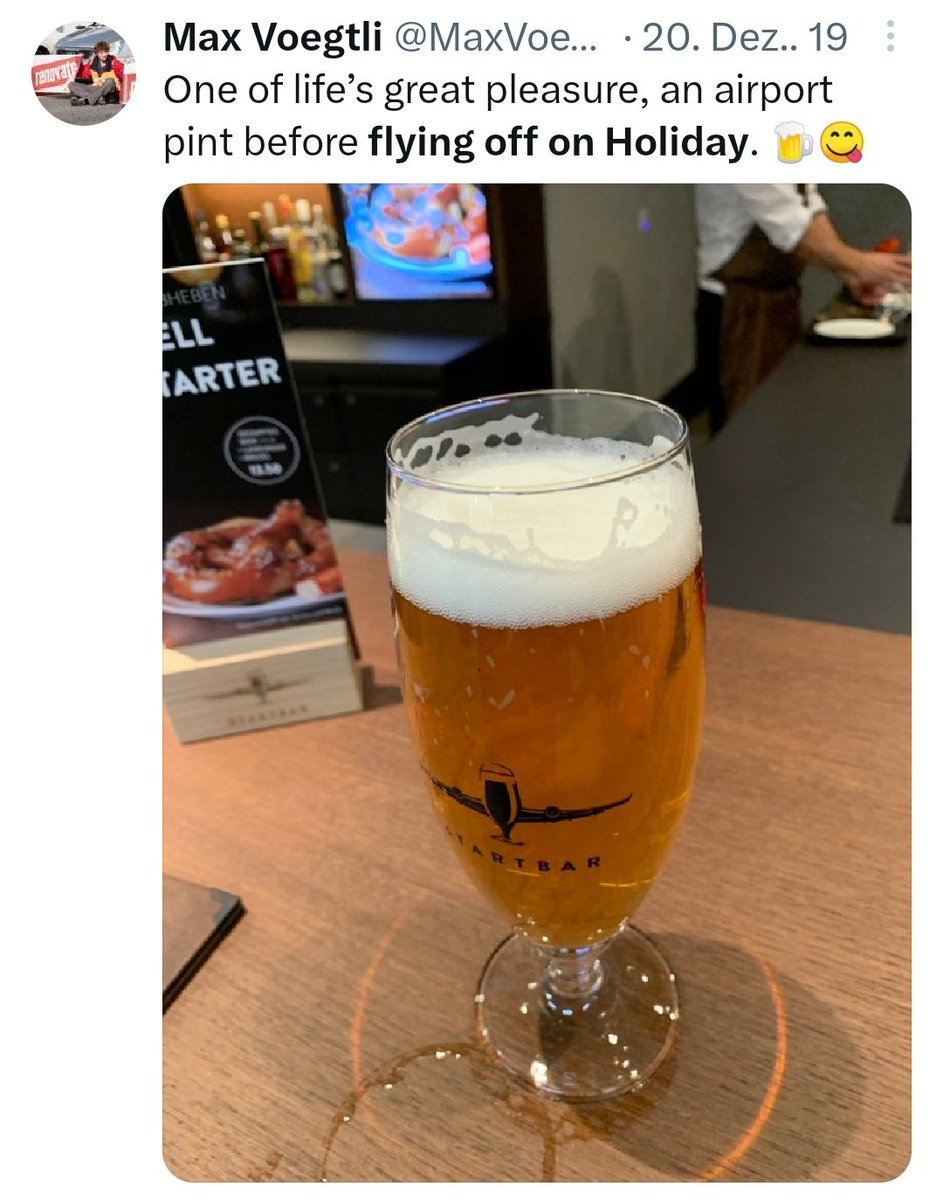 'Eine der größten Freuden des Lebens: Ein Flughafen-Bier, bevor man in den Urlaub fliegt.'