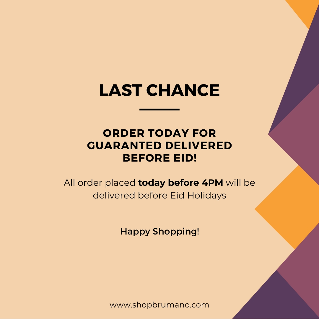 LAST CHANCE! Order before 4 PM today to get guaranteed delivery before Eid!

Shop now at: shopbrumano.com

Happy shopping!

#brumano #menswear #mensbrand #summerseason #SS2023 #mensfashion