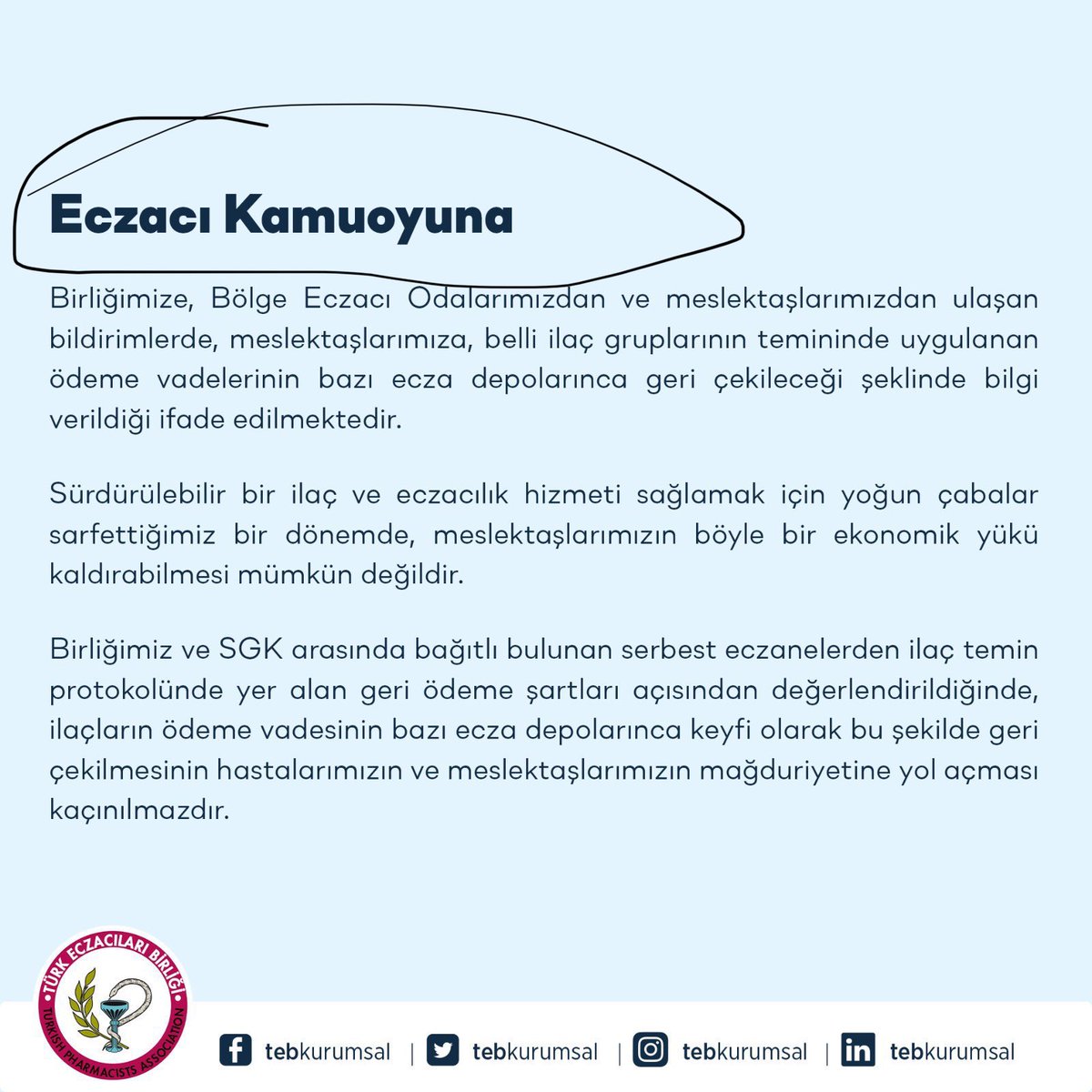 seydika's tweet photo. @tebkurumsal Depolar aynı cümleyi bizim için kurarsa ne diyeceğiz?
Ve neden eczacı kamuoyuna! Öğrenmiş mi olduk! https://t.co/yUvDW6PBb9