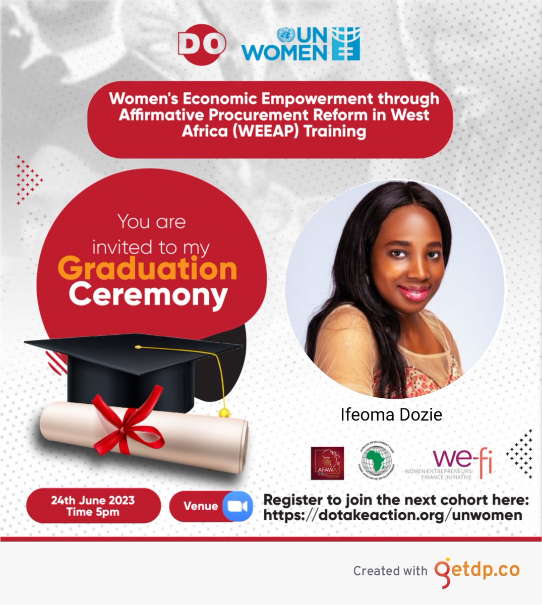 Aify_Doz's tweet photo. 💃💃💃💃It's my graduation day!
A couple of weeks of learning, unlearning and relearning- Affirmative procurement training, digital skills, financial inclusion.
@do_takeaction
 @unwomen @unwomenng @BeatriceEyong @onyimadu @preciousebere_gem #WEEAPWCA2023 #UNWomenxDO https://t.co/I9gDbmvL7M