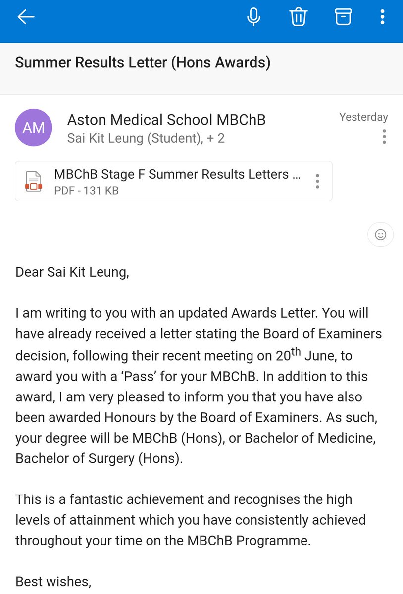 I am extremely thrilled to announce that I have been awarded my medical degree with distinction and honours (MBChB Hons). This is an achievement which proves that all the effort I have made is truly worthwhile.