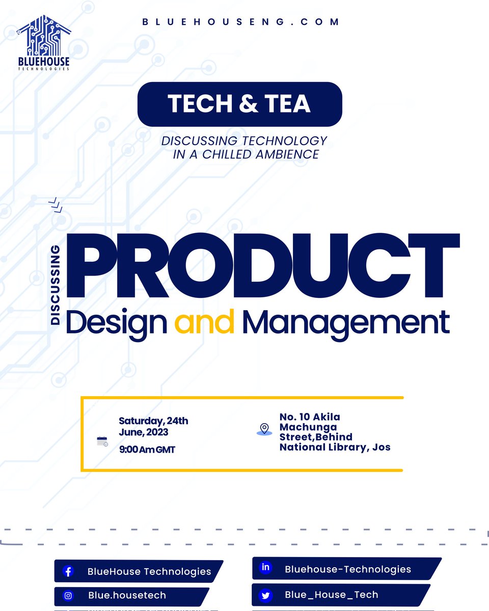 Our anticipated monthly  #TechAndTea #event is here guys. Follow us and stay update ✌️
#TechAndTea
#ProductDesign #ProductManagement #TechCommunity #BluehouseTechnologies