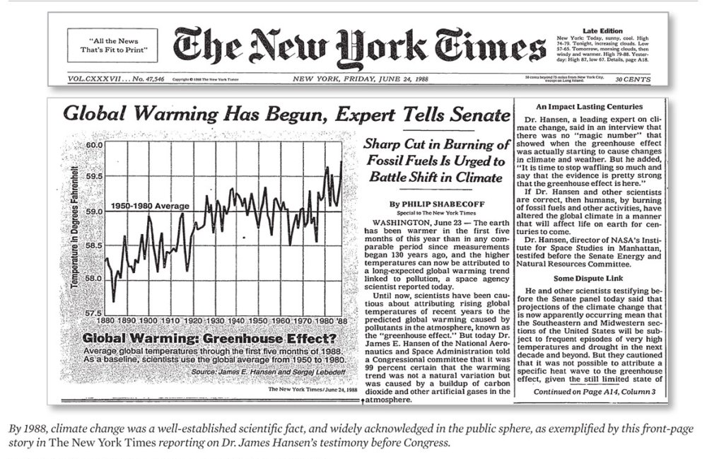 👉🏻  35 anni fa il #riscaldamentoglobale veniva pubblicato per la prima volta in prima pagina: il 24 giugno 1988 il #GlobalWarming compariva infatti sul famoso quotidiano americano The New York Times @‌nytimes, per la prima volta su un'importante testata non scientifica. 🌎