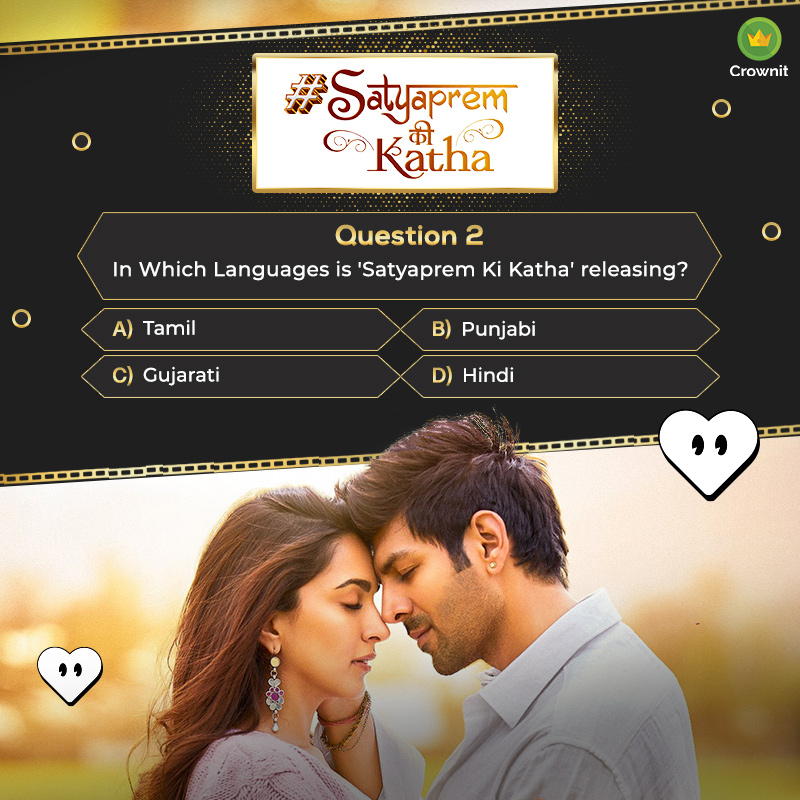 Calling all cinema enthusiasts! We want to know if you can correctly identify the language in which the soul-stirring film, 'Satyaprem Ki Katha', is releasing.
Share your answer in the comments!

#guessthelanguage #satyapremkikatha #movies #contest #contestalert #bms #Vouchers