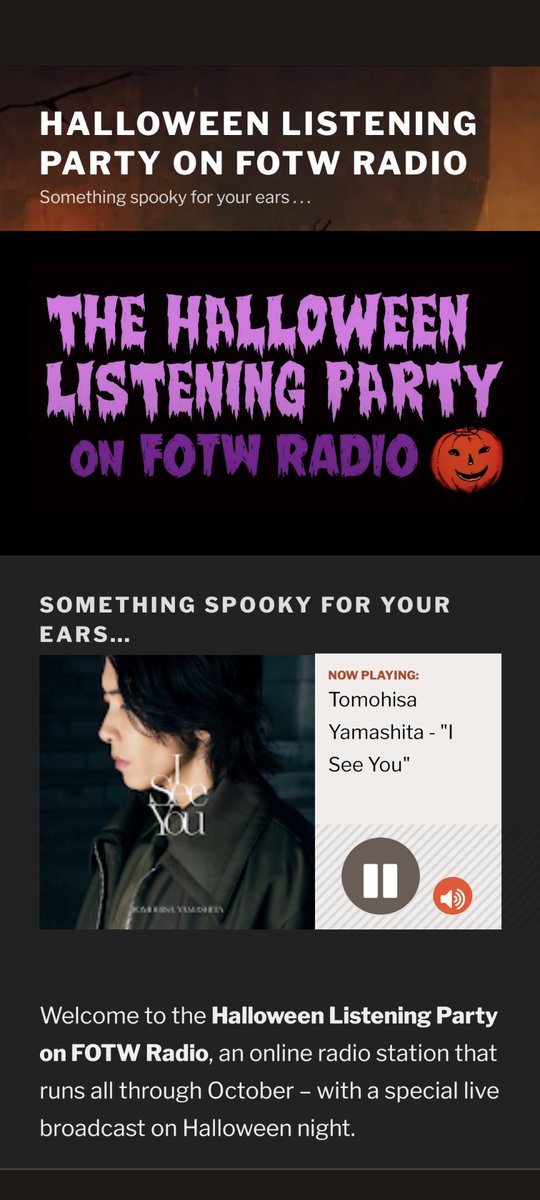 #Halloweenradio
@fotwradio さん

Thank you very much for playing #ISEEYOU by @Tomohisanine @tomosfam 
I'm so happy to be able to listen to it.🥰
#山下智久
#TomohisaYamashita