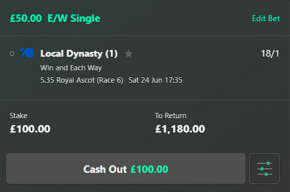 Royal Ascot Day 5 🏇

Our highest price NAP of the week

As long as it runs Buick should hopefully bring home some easy money for the lads 💰

FINAL DAY - LETS CLEAN UP!