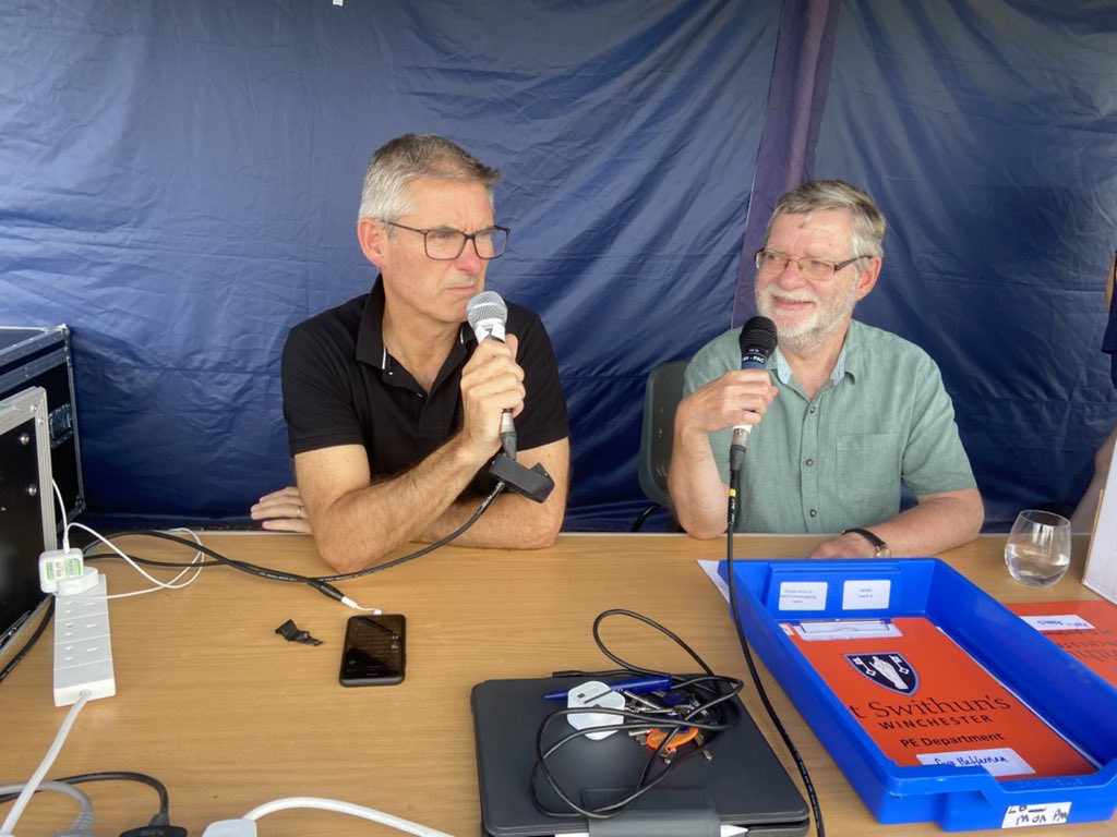 Statler and Waldorf… i mean mr Yates and Mr wallington taking their seats in the comentry box  for sports day. <a href="/StSwithunsSport/">St Swithun's Sport</a>