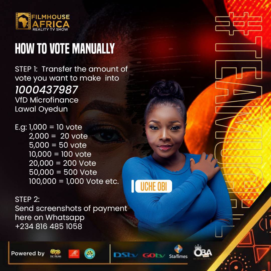 Therealucheobi's tweet photo. For everyone finding it hard to vote via the link,Kindly follow these steps .
Every vote counts !!!
Thank you
#teamuche #filmhouseafrica https://t.co/WVgUykm3oL