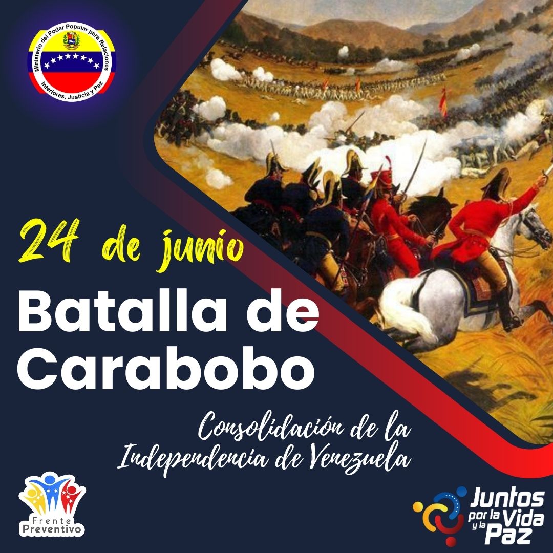 Hoy, en este 24 de junio, celebramos una fecha histórica y trascendental en nuestra nación: la Batalla de Carabobo. En este día hace muchos años, nuestros valientes guerreros lucharon por la libertad y la independencia de nuestra querida Venezuela. 
#VictoriaAntiimperialista