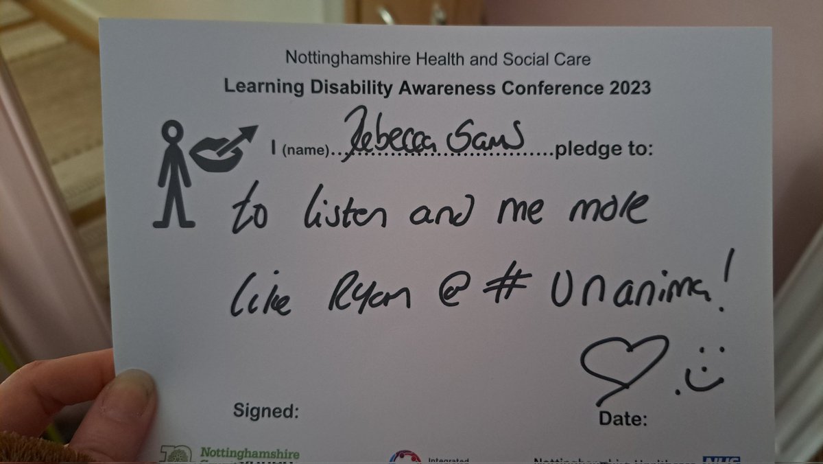 Joanne Beaman (@jobey_rnld) on Twitter photo We got lots of pledges yesterday at #NottsLDcon. I plan to make sure they are all shared.
This one just brightened my day, so I think it needs sharing right now 😄
<a href="/holmes_holmes/">Rebecca Sams pronoun she / her 🌈💙</a>
<a href="/unanimatheatre/">Unanima Theatre</a> We got lots of pledges yesterday at #NottsLDcon. I plan to make sure they are all shared.
This one just brightened my day, so I think it needs sharing right now 😄
<a href="/holmes_holmes/">Rebecca Sams pronoun she / her 🌈💙</a>
<a href="/unanimatheatre/">Unanima Theatre</a>