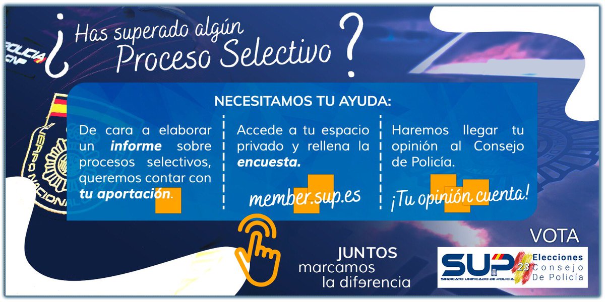 SUP_Murcia's tweet image. 💪Porque #TuOpiniónCuenta, participa en la #Encuesta sobre #ProcesosSelectivos

🗣#SomosTuVozEnElConsejo y por ello trasladaremos el resultado con el fin de mejorarlos

Puedes rellenarla hasta el 25/06 a las 12:00 (hora peninsular)
👮🏻‍♂️👮🏻‍♀️Accede aquí⤵️
member.sup.es