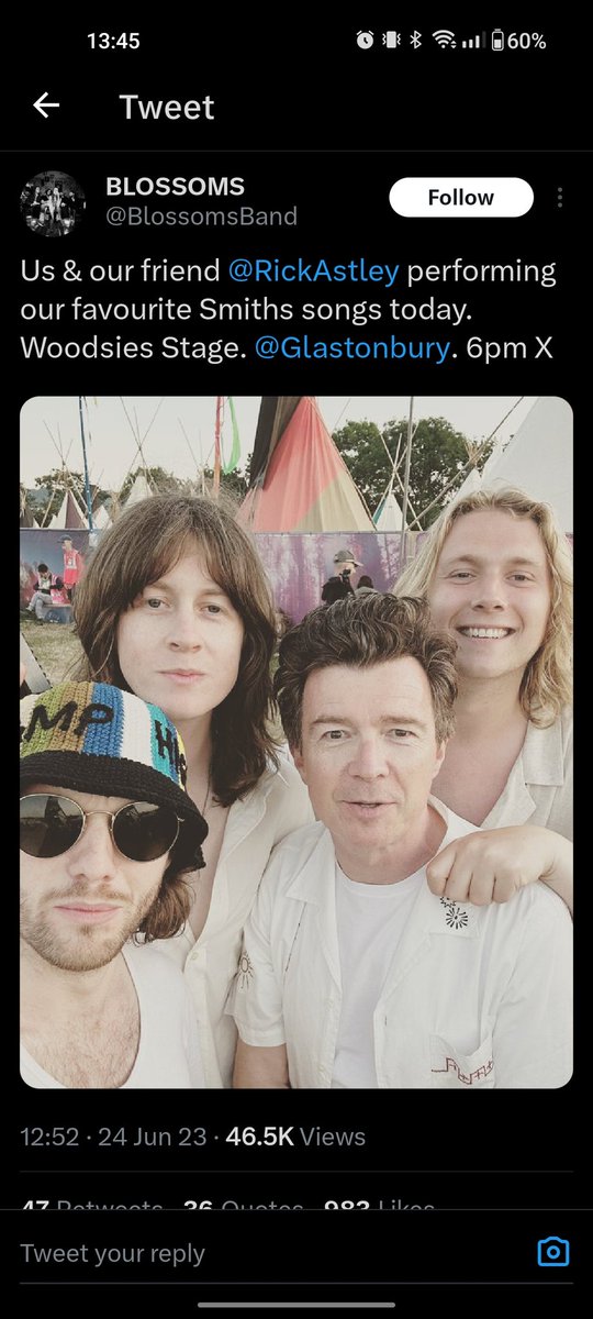 marcg_18's tweet photo. @colinmccredie @rickastley @BlossomsBand @glastonbury It appears so!!! https://t.co/vZQYmHlajo