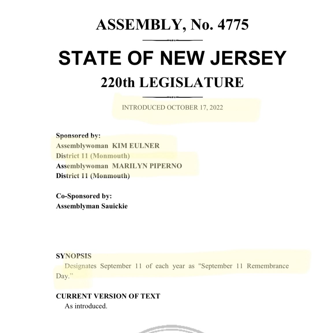 We’re so glad to see Vin Gopal has finally gotten on board with honoring the victims of 9/11 here in Monmouth County. We look forward to continuing to remember and honor the memory of those who lost their life that day and their families.