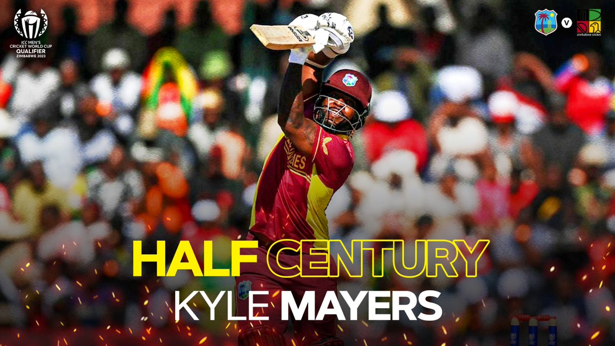 Mayers brings up his 2nd ODI half century.💥

Live Scorecard⬇️
bit.ly/zimvwicwcq

#MenInMaroon #CWC23Qualifiers