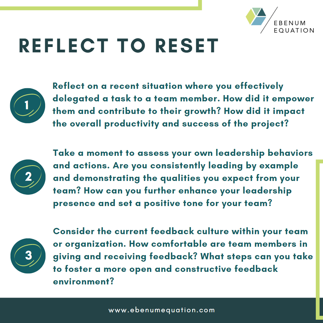 Happy Saturday! We encourage you to take a moment to reflect on these prompts. A reflection at the end of the week is an essential tool for a mindful and present leader #WeeklyReflections #mindset #fixedmindset #Growthmindset #EbenumEquation #BYOA #5%shift #coaching #leadership