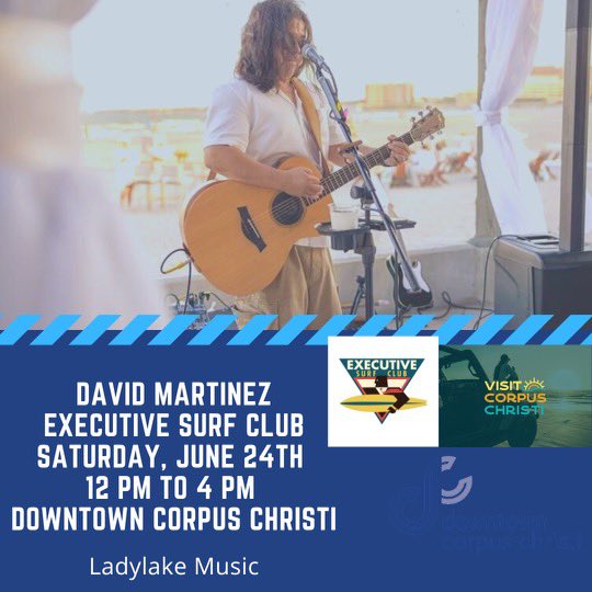 🌊🎶🏄🏽‍♂️ Coming Up!! ☀️ Join #ArtistOfTheYear @davidmartinezmu 
At @ExecSurfClub Today
Noon til 4PM 
🎸 #Live #Acoustic #Show 
#CorpusChristi #TX 
🏖 @LadyLakeMusic @VisitCCTexas @godowntowncc 
@txmusicoffice @DrJimmyStar @RobSaahShow @EileenShapiro3 @TheDavidBowers #supportindie