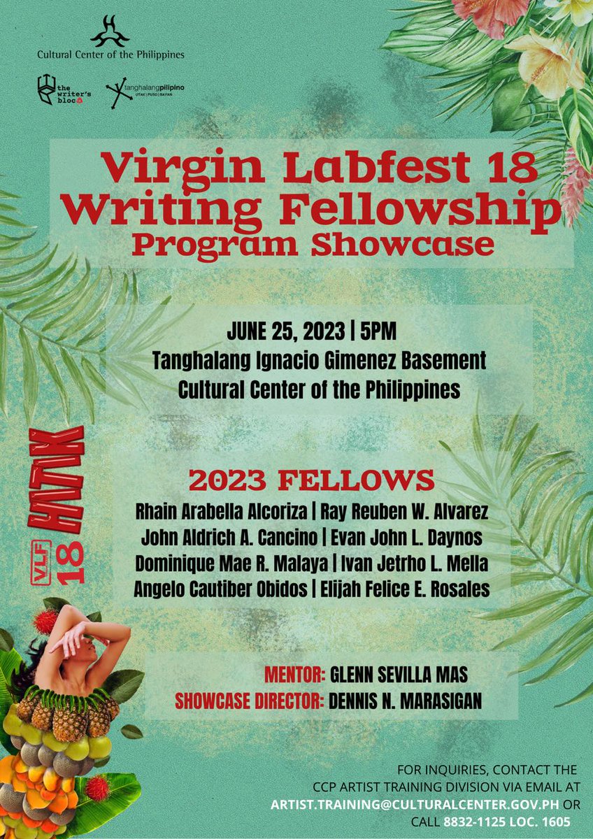 CCPArtsEduc's tweet photo. LIGHTS. π CURTAIN. π ACTION! π€©
The final plays of our eight (8) Writing Fellows are finally here!
#VLF18
#VLFWritingFellowship
#VIRGINLAB
#LabTuro
#CulturalCenterofthePhilippines
#culturalcenterph https://t.co/DYtgu42VxK