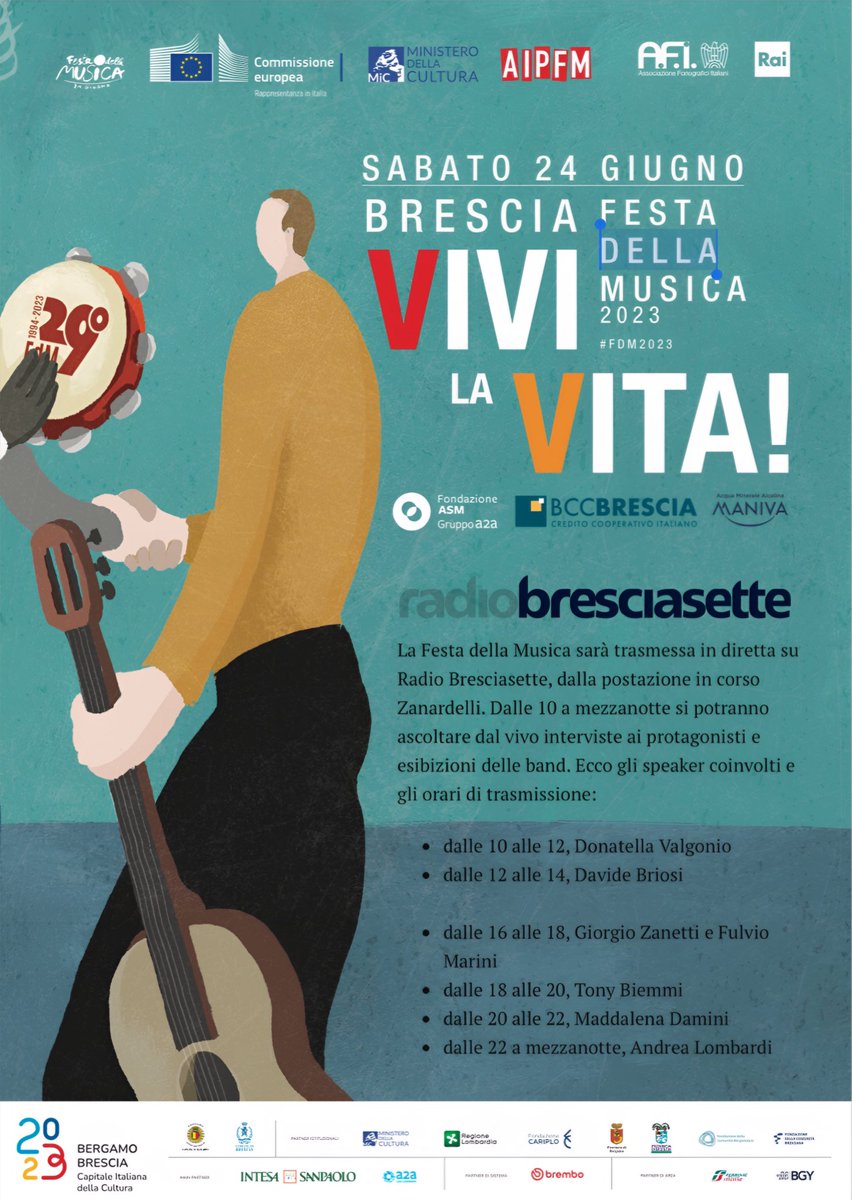 Festa della Musica 2023 a Brescia!
La festa della musica più importante d’Italia!
Con <a href="/RadioBrescia7/">Radio Bresciasette</a> vi aspettiamo in corso Zanardelli nel cuore di Brescia!

#festadellamusica #brescia #radiobresciasette #live #corsozanardelli #vivilavita