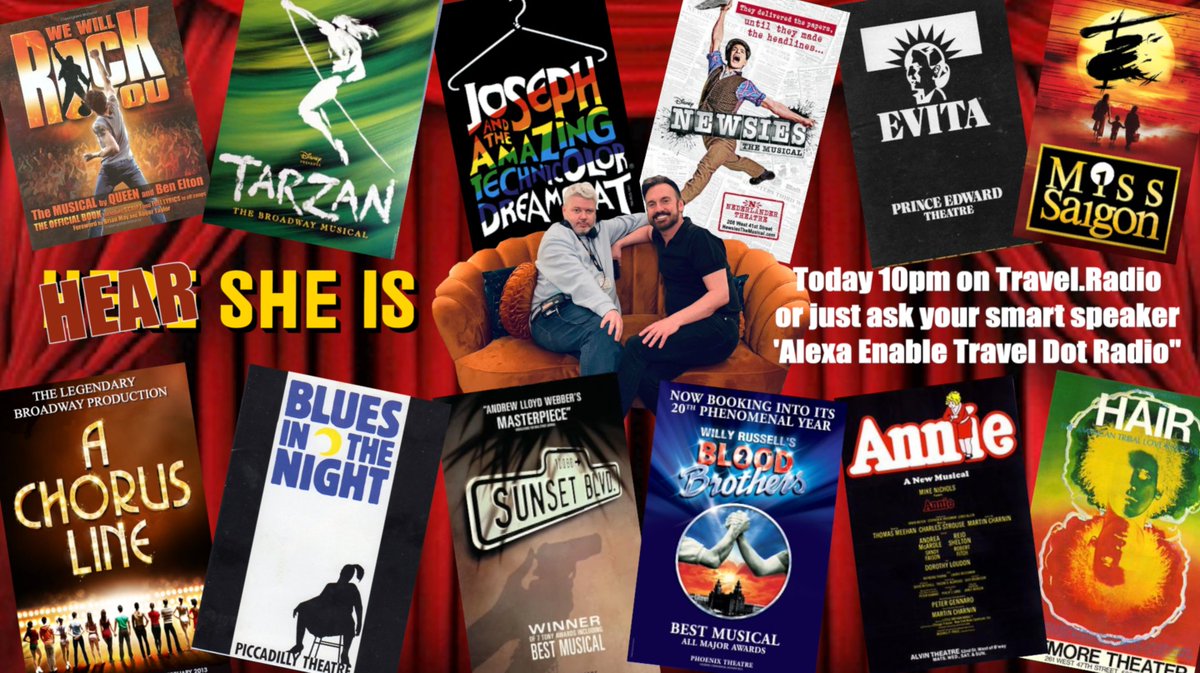 heresheisalexis's tweet photo. TODAY at 10AM on https://t.co/SPS3qnZBCA OR just say 'Alexa enable Travel Dot Radio' π
#HERESHEIS playing #MUSICALS including #WEWILLROCKYOU #TARZAN #JOSEPH #NEWSIES #EVITA #MISSSAIGON #ACHORUSLINE #BLUESINTHENIGHT #SUNSETBOULEVARD #BLOODBROTHERS #ANNIE & #HAIR #WESAIDIT π https://t.co/WfkgNHi4t0