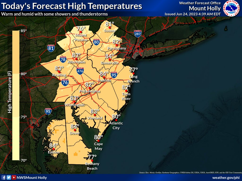 Good Saturday morning! A warm and humid day for the region. Some showers and thunderstorms will be around, however it will not be a washout. Have a safe and enjoyable day! #pawx #njwx #dewx #mdwx