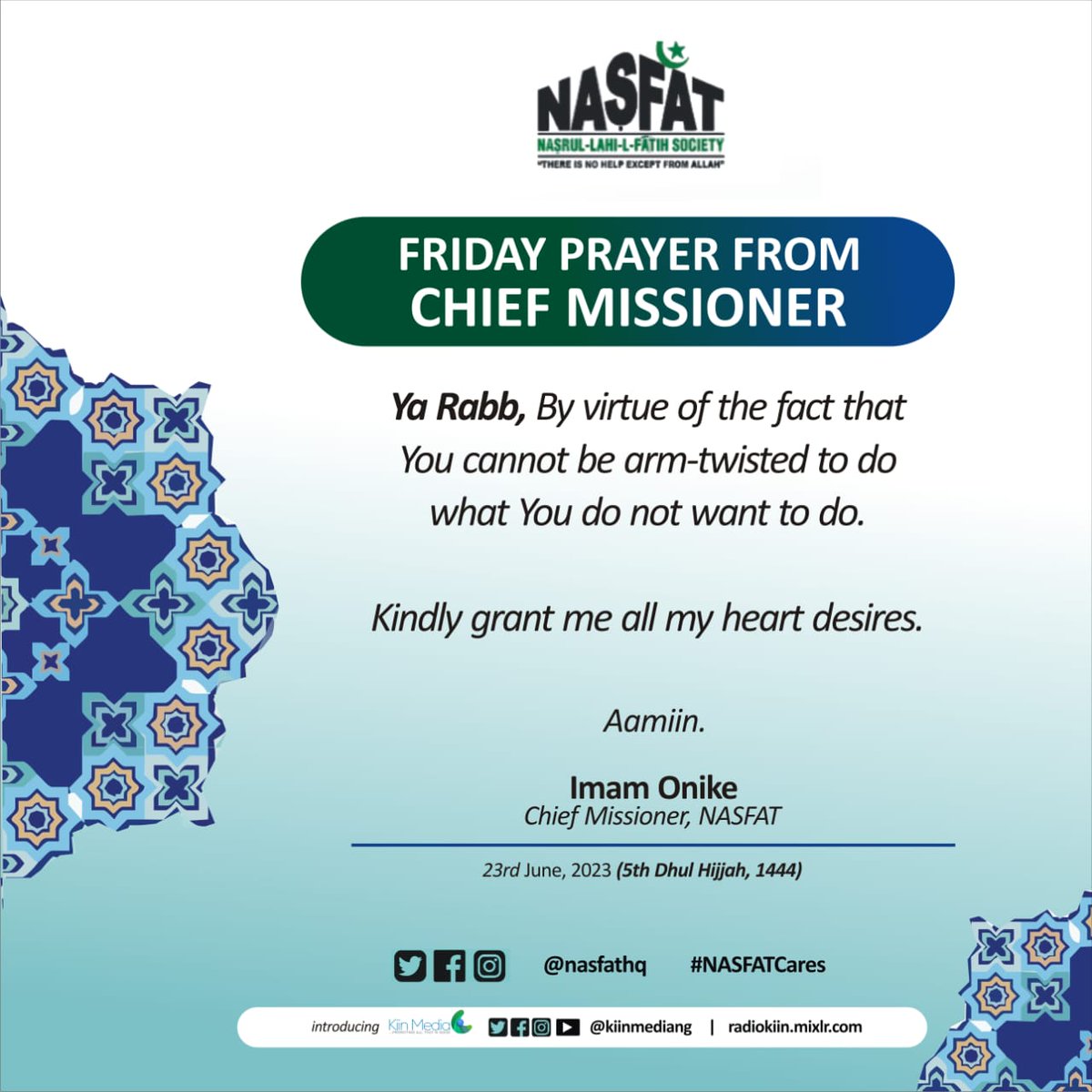 Ya Rabb, By virtue of the fact that You cannot be arm-twisted to do what You do not want to do.

Kindly grant me all my heart desires.

Aamiin

#nasfatHELD
#NASFATcares