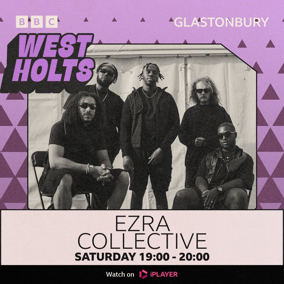 Ezra Collective (@ezracollective) on Twitter photo Today we play <a href="/glastonbury/">Glastonbury Festival</a> 7pm BST @WestHoltsGlasto
For anyone who can’t party with us there in real life - you can tune in via <a href="/BBCiPlayer/">BBC iPlayer</a>
EZ 🌎 Today we play <a href="/glastonbury/">Glastonbury Festival</a> 7pm BST @WestHoltsGlasto
For anyone who can’t party with us there in real life - you can tune in via <a href="/BBCiPlayer/">BBC iPlayer</a>
EZ 🌎