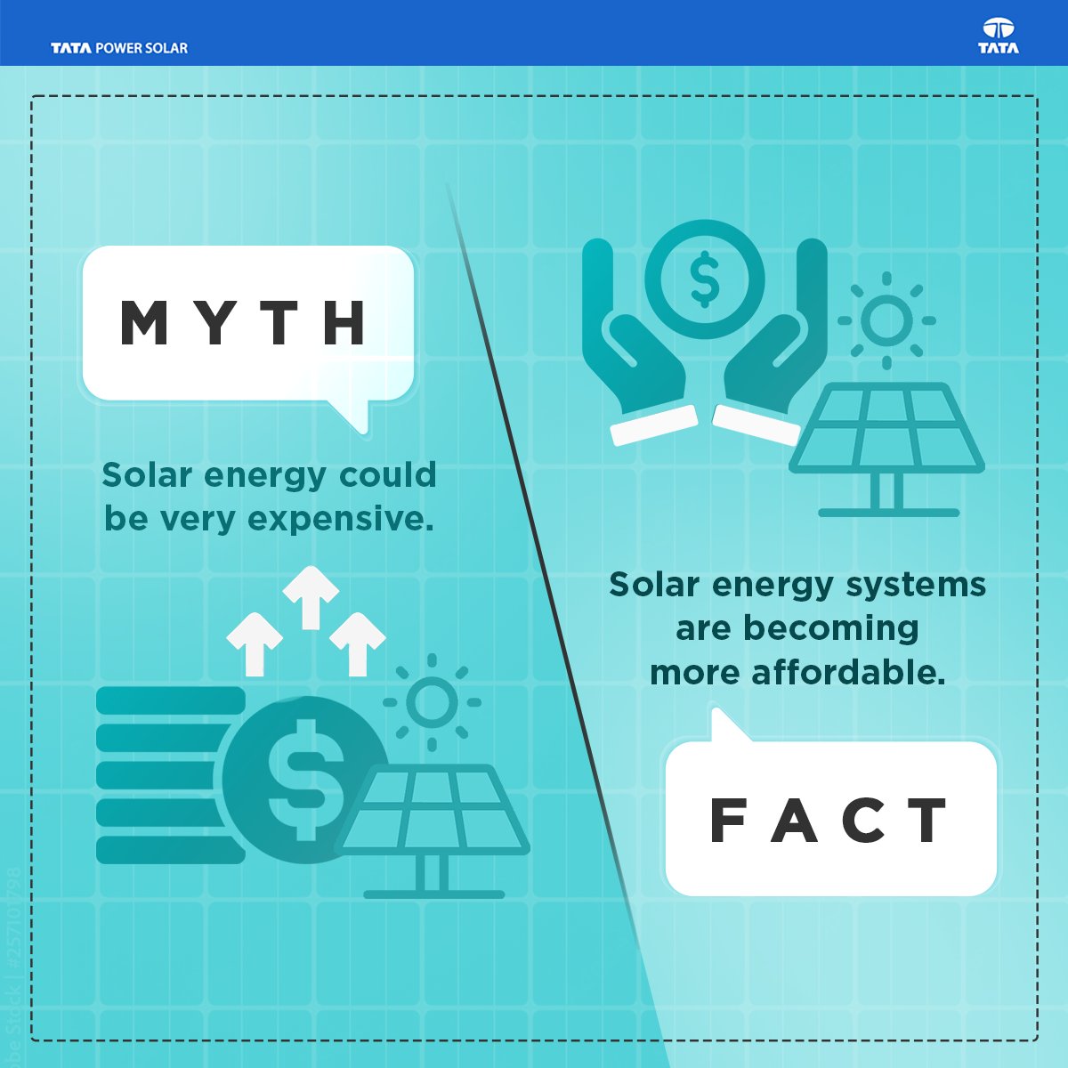 Recent statistics show a significant increase in investments in solar systems due to their growing affordability and economic viability. Bust the myths and switch to solar with us!

#TataPowerSolar #solarpanels #bustingmyth #mythvsfact