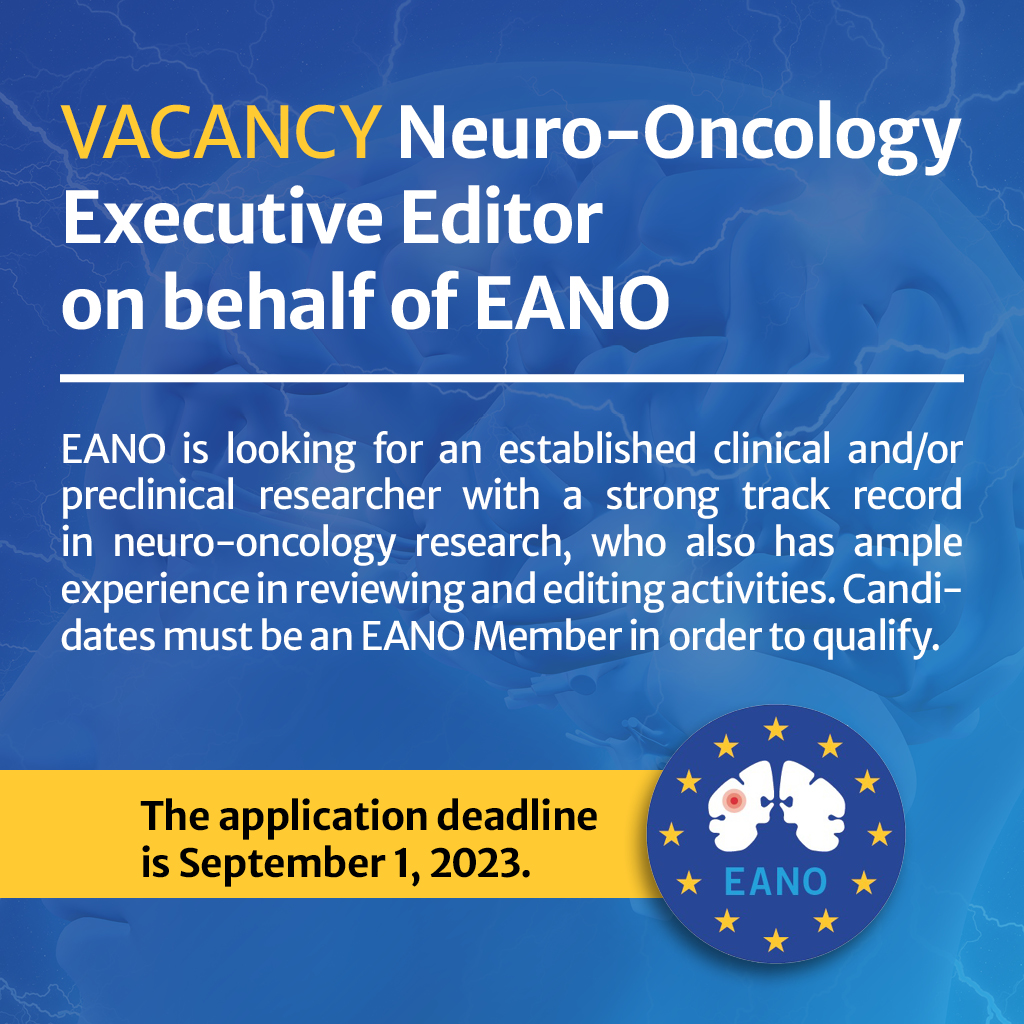 The position of #NeuroOncology Executive Editor on behalf of EANO will become vacant at the end of 2023.
For this reason, EANO is seeking a new candidate for this position to take over this important editorial leadership in our field. Learn more: eano.eu #btsm