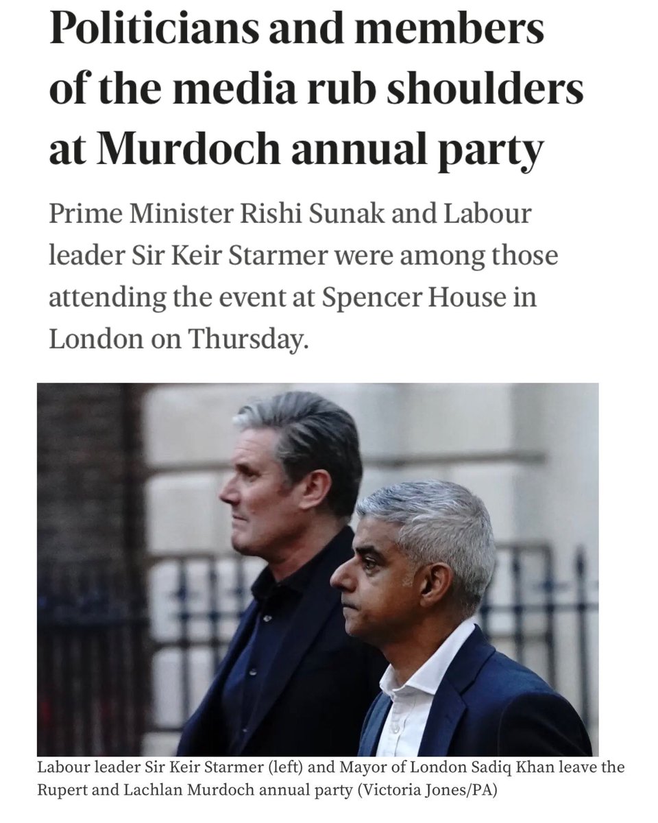 The billionaire media and the ruling class had their annual get together on Thursday. 

Starmer is yet another politician that will bend over backwards for Rupert Murdoch.