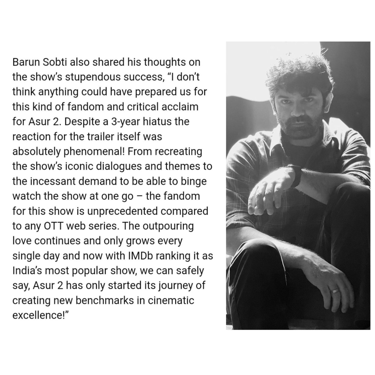 #BarunSobti𓃵 shared thoughts on #Asur2 
@BarunSobtiSays