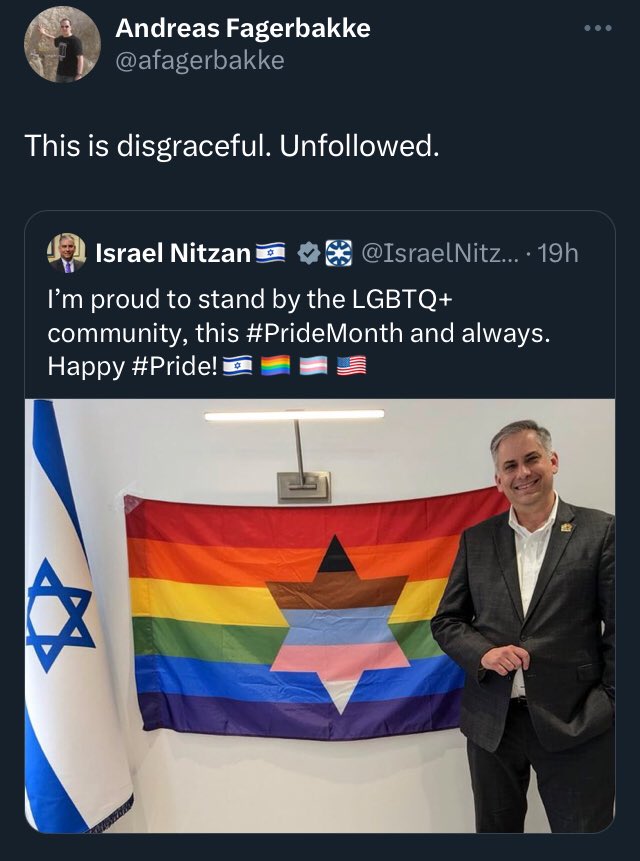 Bye!
Christian “zionists” don’t get to call Israelis “disgraceful” for supporting LGBT rights. ☺️