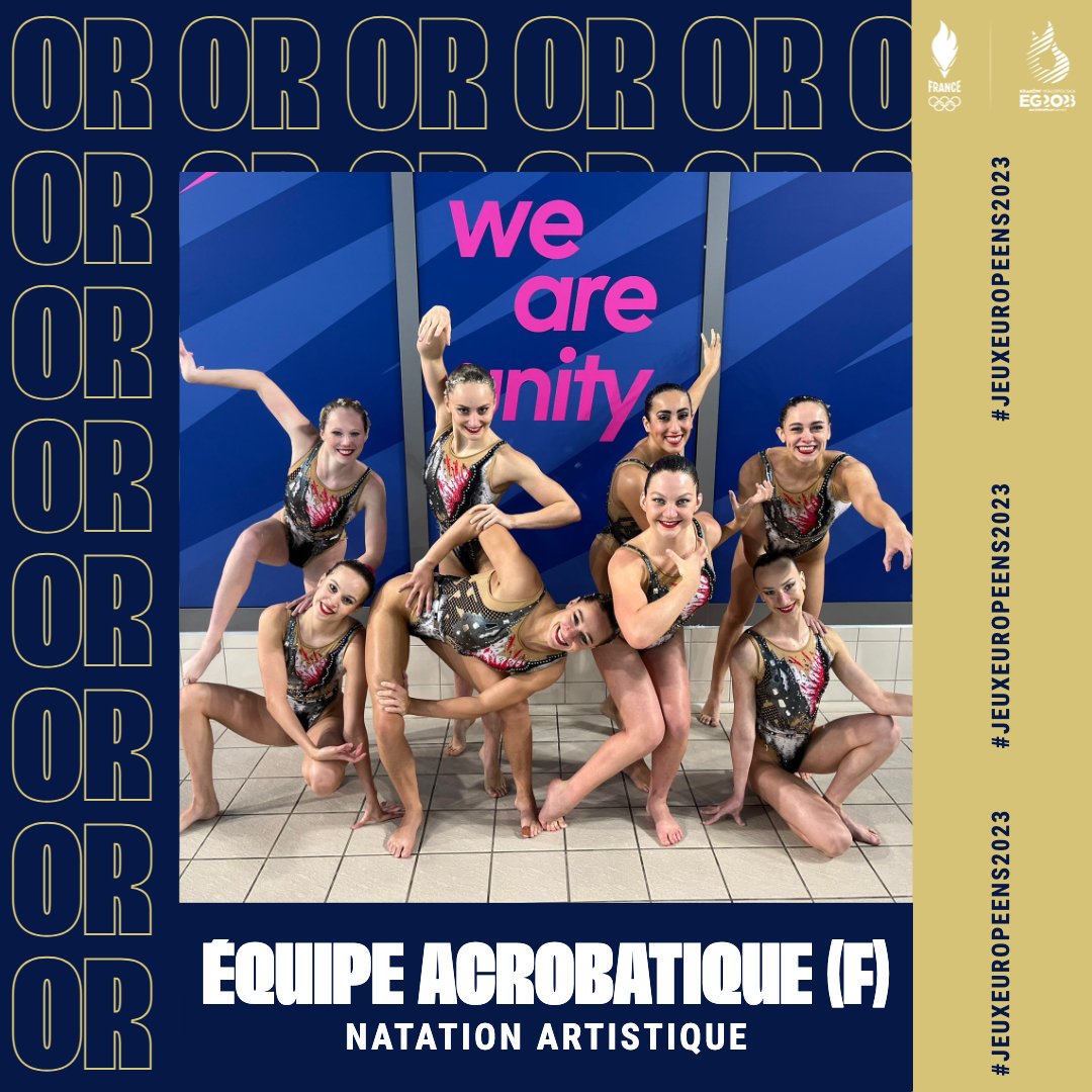 🇫🇷 BOUM ! 💥 Première médaille d'or grâce à la natation artistique, en équipe acrobatique !

👏 Anastasia Bayandina, Ambre Esnault, Mayssa Guermoud, Claudia Janvier, Romane Lunel, Eve Planeix, Charlotte Tremble, Laura Tremble, Manon Disbeaux, Laura Gonzalez

#JeuxEuropeens2023