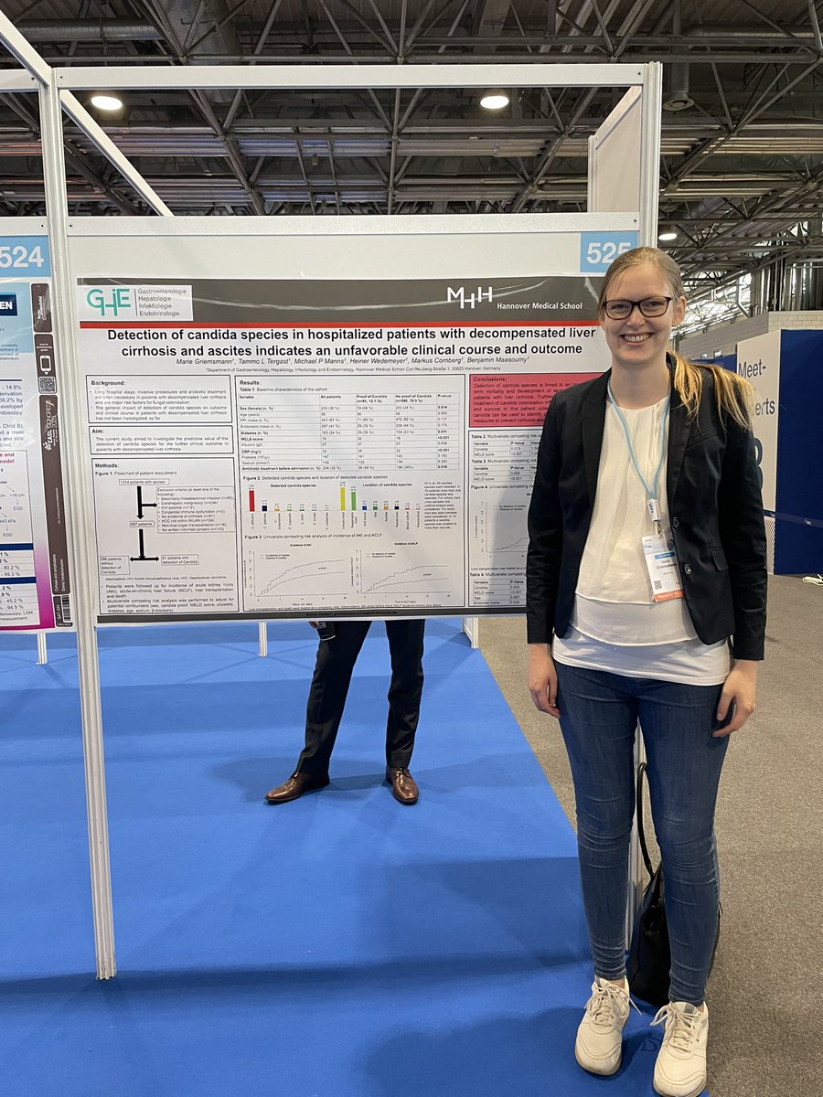 #EASLCongress today’a poster presented by Marie Griemsmann shows:

💡Detection of candida species in hospitalized patients with decompensated liver cirrhosis and ascites indicates an unfavorable clinical course and outcome

📍SAT 525 #livertwitter