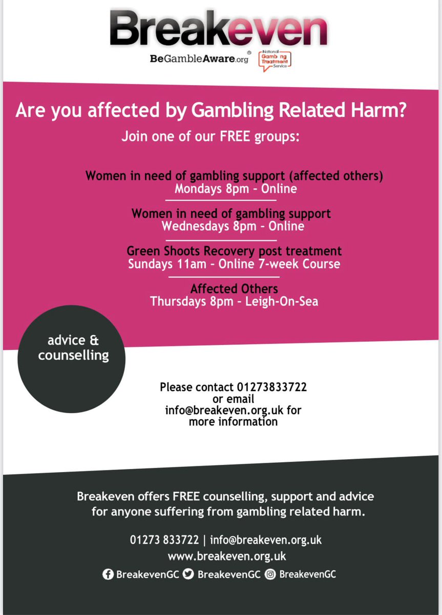 Sometimes it’s easier to feel surrounded by those in a similar situation to you. Here at Breakeven, we offer multiple support groups. 

To get more information or to join one of our free groups, please contact info@breakeven.org.uk