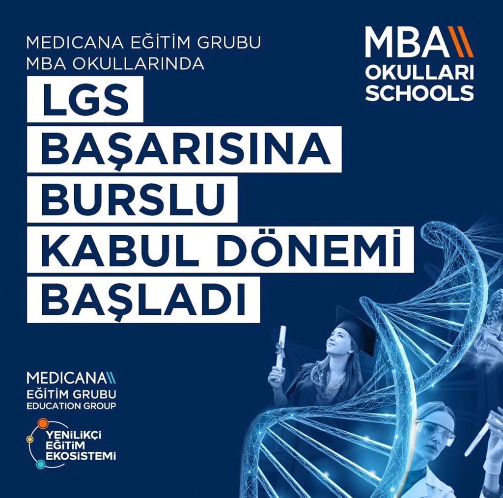 Medicana Eğitim Grubu MBA Okullarında LGS başarısına burslu kabul dönemi başladı. İlgili fırsattan yararlanmak için mbaokullari.k12.tr/tr/kayit-kabul adresimizi ziyaret edebilirsiniz.

#MBAOkulları #MedicanaEğitimGrubu #MBAYenilikçiEğitimEkosistemi #BaşarıTasarımı
