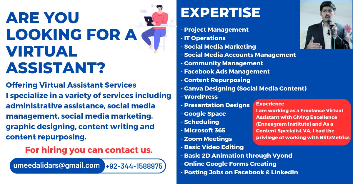 Do you need #virtualassistant ? 
I am here to help you. 

DM me at umeedalidars@gmail.com

#virtualassistant #socialmediamarketing #socialmediamanager #contentmarketing #contentspecialist #contentwriting #contentrepurposing #transcribing