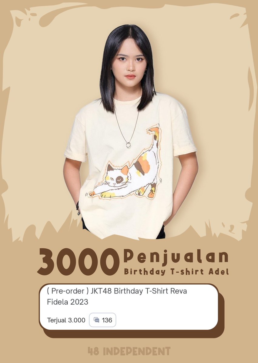 48Independent's tweet photo. [UPDATE BDAY T-SHIRT - REVA FIDELA]

Aaaaaaa ikut senengg akhirr nyaa kucing kalem kitaa bday tshirtnya sentuh angka 3k 🥹
Terimakasih kalian yg sudah meluangkan segalanya demi mensupport kucing kalem kita, semoga rezeki kalian banyak terus🥹
Yeay samaan😎

#AdelJKT48 
#adellion https://t.co/GCKRTVuNwm