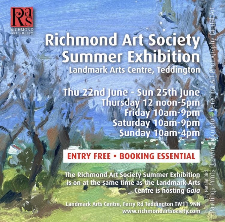 Landmark Arts Centre (@landmarkarts) on Twitter photo Running all weekend, the Richmond Art Society’s summer showcase with the added treat of being under <a href="/lukejerram/">Luke Jerram</a> Gaia Earth 🌍
FREE entry, booking required, landmarkartscentre.org
Sat 24 June 10 am to 9 pm
Sun 25 June 10 am to 4 pm
<a href="/Richmond_ArtSoc/">Richmond Art Society</a> Running all weekend, the Richmond Art Society’s summer showcase with the added treat of being under <a href="/lukejerram/">Luke Jerram</a> Gaia Earth 🌍
FREE entry, booking required, landmarkartscentre.org
Sat 24 June 10 am to 9 pm
Sun 25 June 10 am to 4 pm
<a href="/Richmond_ArtSoc/">Richmond Art Society</a>