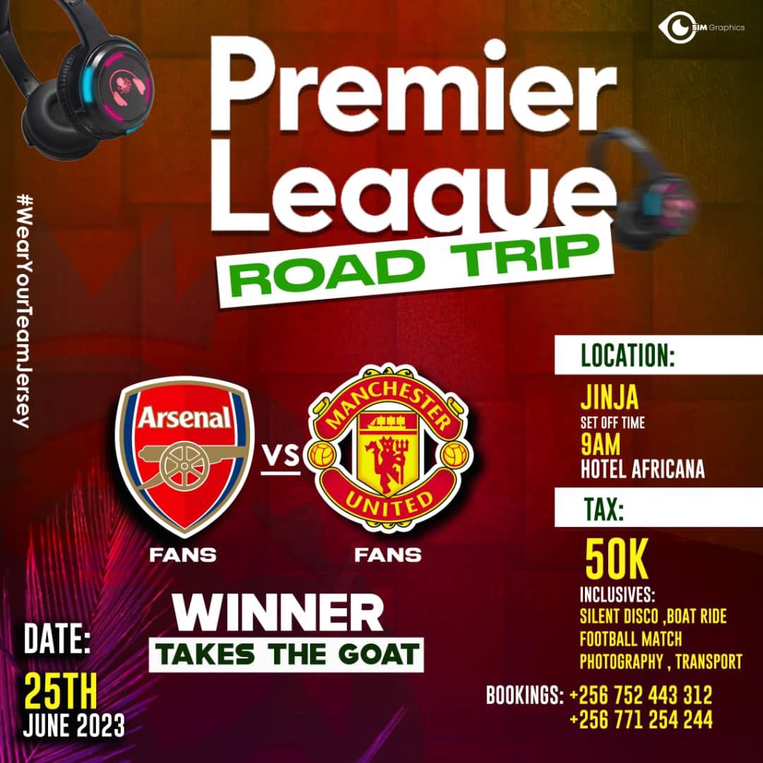 Which team do you support in the premier league?

The #PremierLeagueRoadTrip is happening this Sunday in Jinja at only 50K.

Call 0752443312 or 0771254244 for bookings. Don’t forget to wear your team’s jersey.

#Tukonekitinge