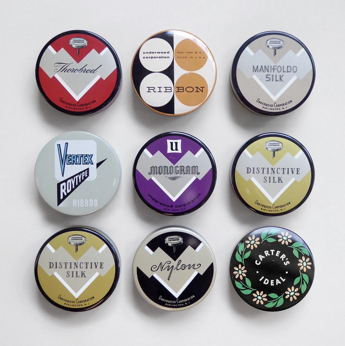 presentcorrect's tweet image. For Typewriter Day, 1960s typewriter ribbon tins we have found &amp;amp; sold. instagram.com/p/CQGdghWHBWA/