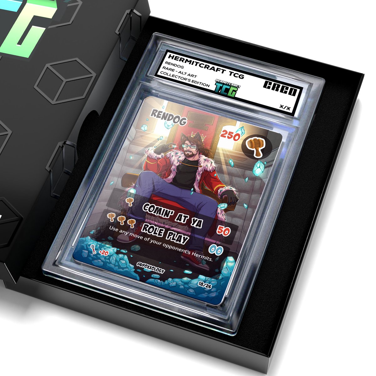 King Rendog's TCG Collector's Edition is finished and it looks incredible! The artwork by @Foxxology couldn't be better, I love it so much!

We're giving away 5 signed copies of this card - 

To Enter:
Follow <a href="/renthedog/">Rendog</a> and <a href="/creocards/">CREO</a> 
Retweet and Follow this post

GOOD LUCK!