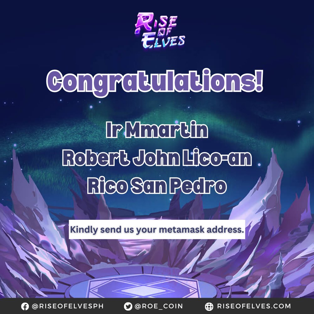 ROE_coin's tweet photo. 🎉 Congratulations to the lucky winners of the Rise of Elves EGG-CELLENT RAFFLE! 🥳🎉

🏆 Ir Mmartinn
🏆 Robert John Lico-an
🏆 Rico San Pedro

🎉 Enjoy your rewards and keep conquering the world of Rise of Elves! 🎮✨

#RiseOfElves #Congratulations #PlayToEarn #MATIC #Blockchain https://t.co/9sb9iNUaCj