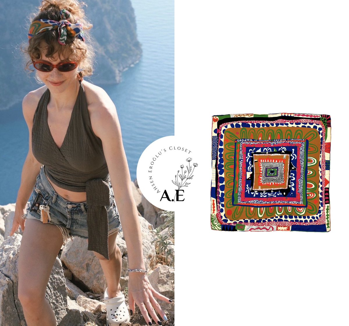 AhsenCloset's tweet photo. To make her look stand out even more Ahsen opted for her Vogue X Millie Bobby Brown Oval Sunglasses ($111), Guess’ Falling In Love Bracelet (€69.95) &amp; Lar Studio’s Plantasia Scarf (sold out) tied in a bow on her hair. https://t.co/ReHTyki4Hg