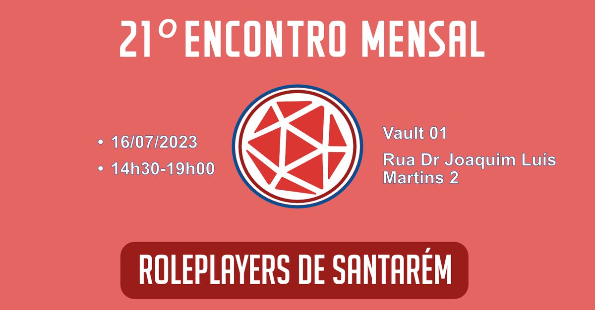 RoleplayerSan's tweet photo. Olá, Roleplayers!

Está já marcado o próximo encontro dos Roleplayers de Santarém na Vault 01 Santarém

Venham-se juntar a nós para conviver e já experimentar jogar RPG de mesa e jogos narrativos. 😉

Inscrições: https://t.co/AXgAIIatOo

#ttrpg #santaremportugal #event #meetup https://t.co/dEvKT0jWqq
