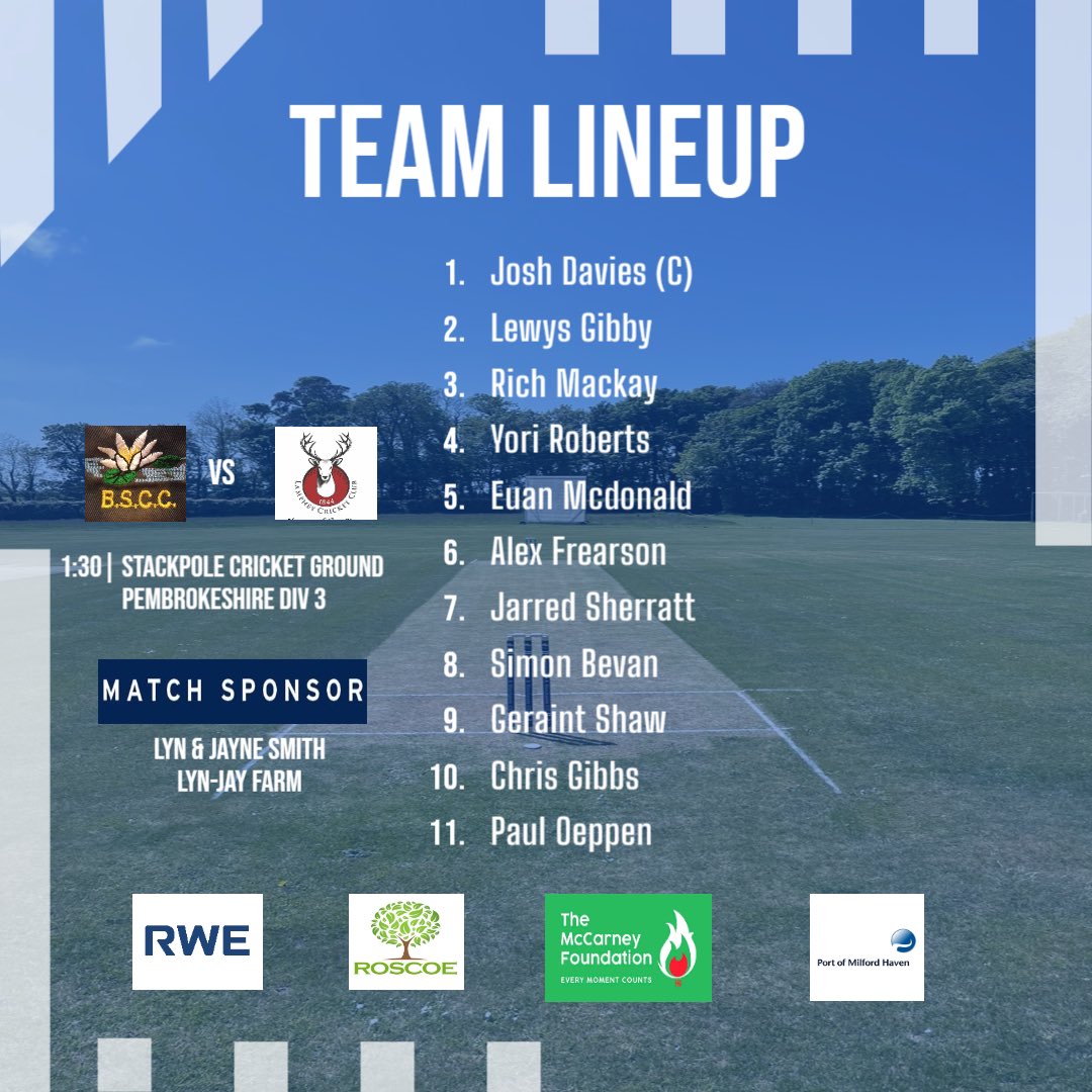 StackpoleCC's tweet image. 🟦 Matchday 10 🟦

Just the one game today but it’s a big one…….

Div 3: 1sts vs @LampheyCC (H)
(Match kindly sponsored by Lyn &amp;amp; Jayne Smith) 

Div 6: 2nds are on bye

Weathers looking clear this afternoon so come on down and support the boys! Everyone welcome 🏏 

#UpTheLilies