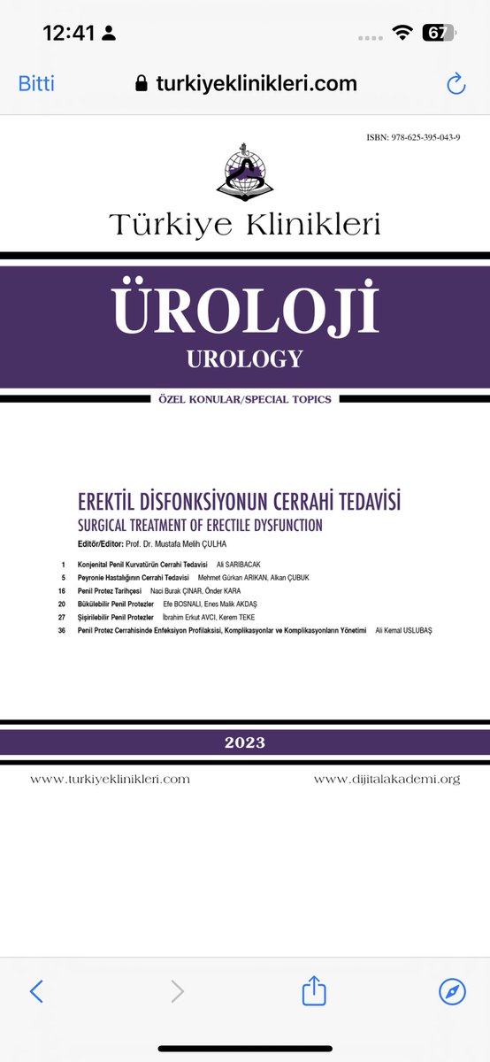 Erektil Disfonksiyonun Cerrahi Tedavisi konulu Türkiye Klinikleri özel sayısı yayınlandı. #ErektilDisfonksiyon #TürkiyeKlinikleri #Androloji