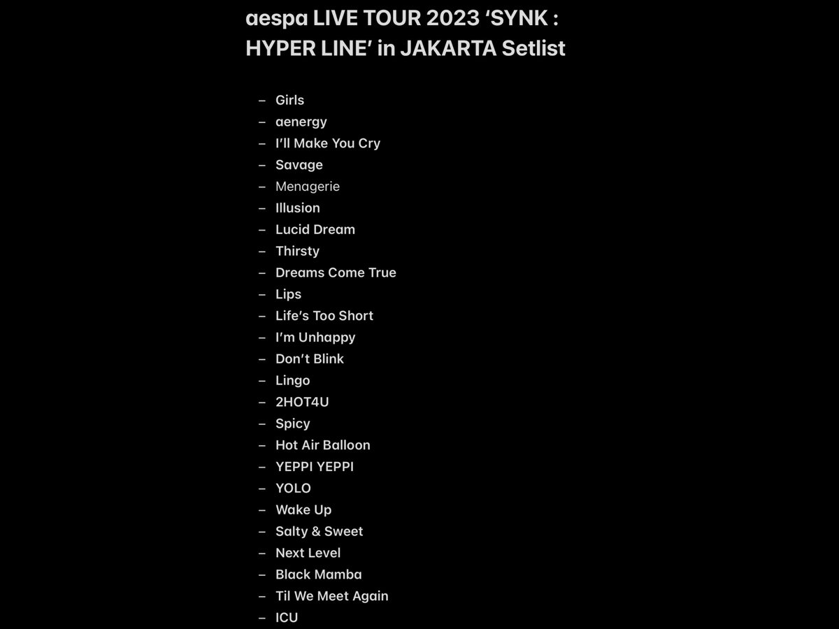 하늘 on Twitter "aespa LIVE TOUR 2023 ‘SYNK HYPER LINE’ in JAKARTA