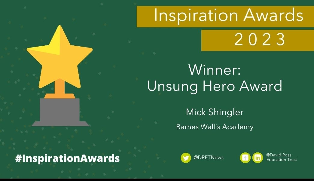 Barnes_Wallis_'s tweet photo. The first award of many tonight is the Unsung Hero Award. 

A big congratulations to Mick Shingler of  @Barnes_Wallis_ – you make a real difference for our staff and pupils! Thank you! 

#InspirationAwards https://t.co/CNOcMy6h8l